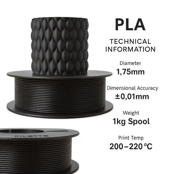 Filetto PLA+Siyah Filament 1.75mm 1 KG