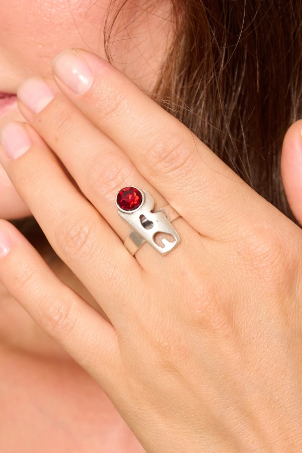 ZeyDor Bordo Kristal Taşlı Sade Yüzük