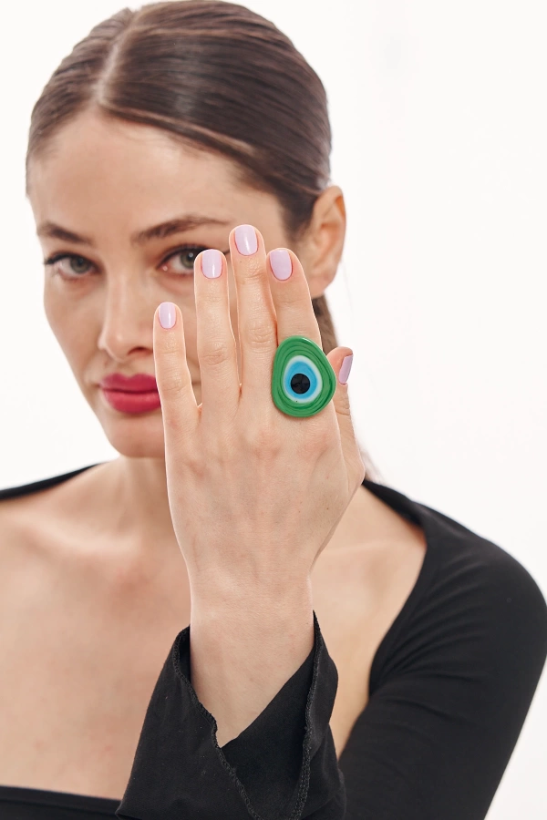 ZeyDor Green Glass Evil Eye Ring