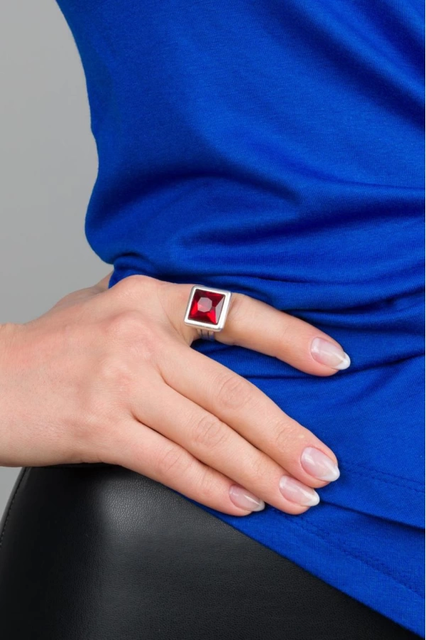 ZeyDor Square Ring with Red Crystal Stone 1589