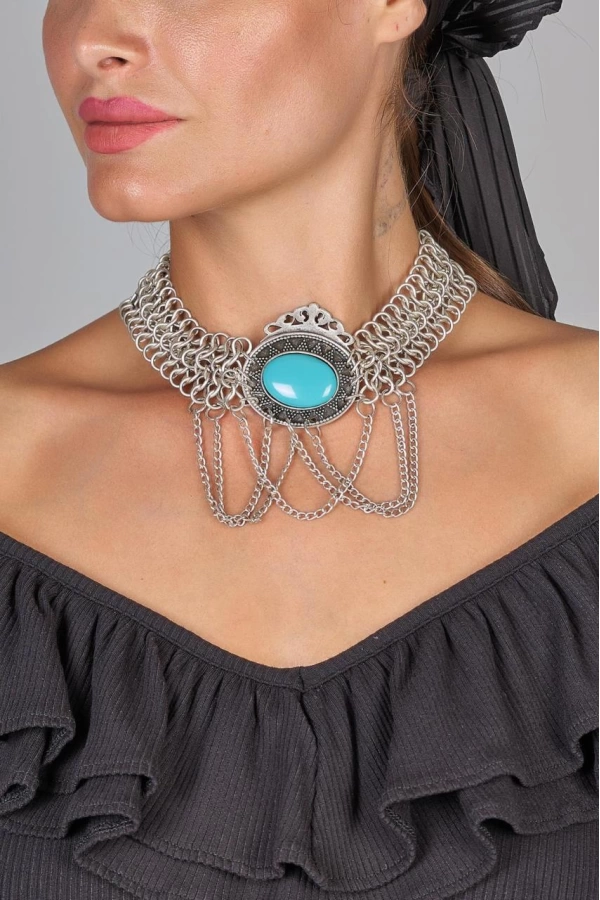 ZeyDor Turquoise Stone Chain Design Necklace 6089