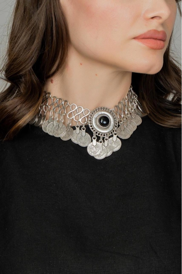 ZeyDor Chain Detail Black Stone Necklace 6190