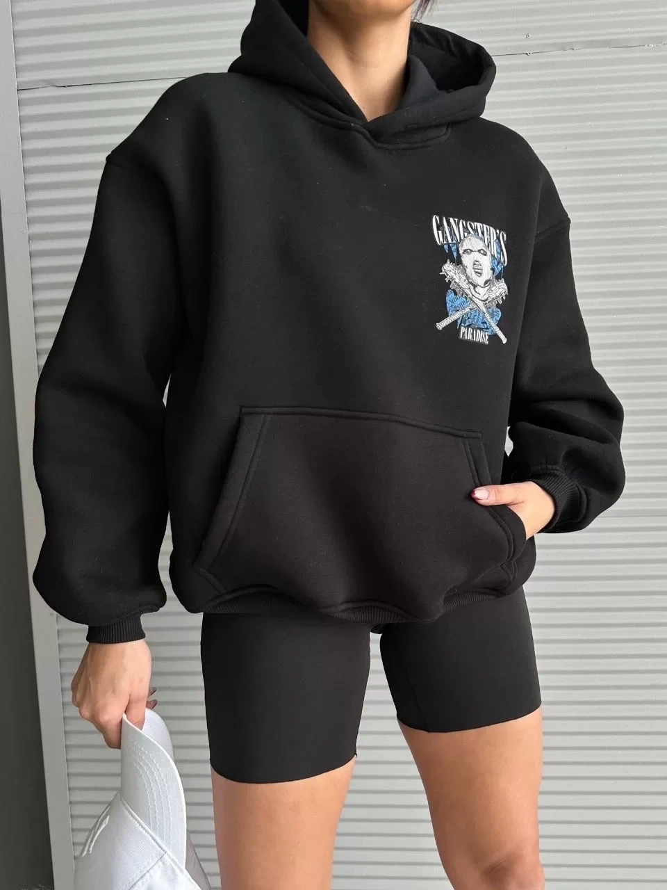 3 iplik şardonlu oversize compact kafa baskılı sweat siyah
