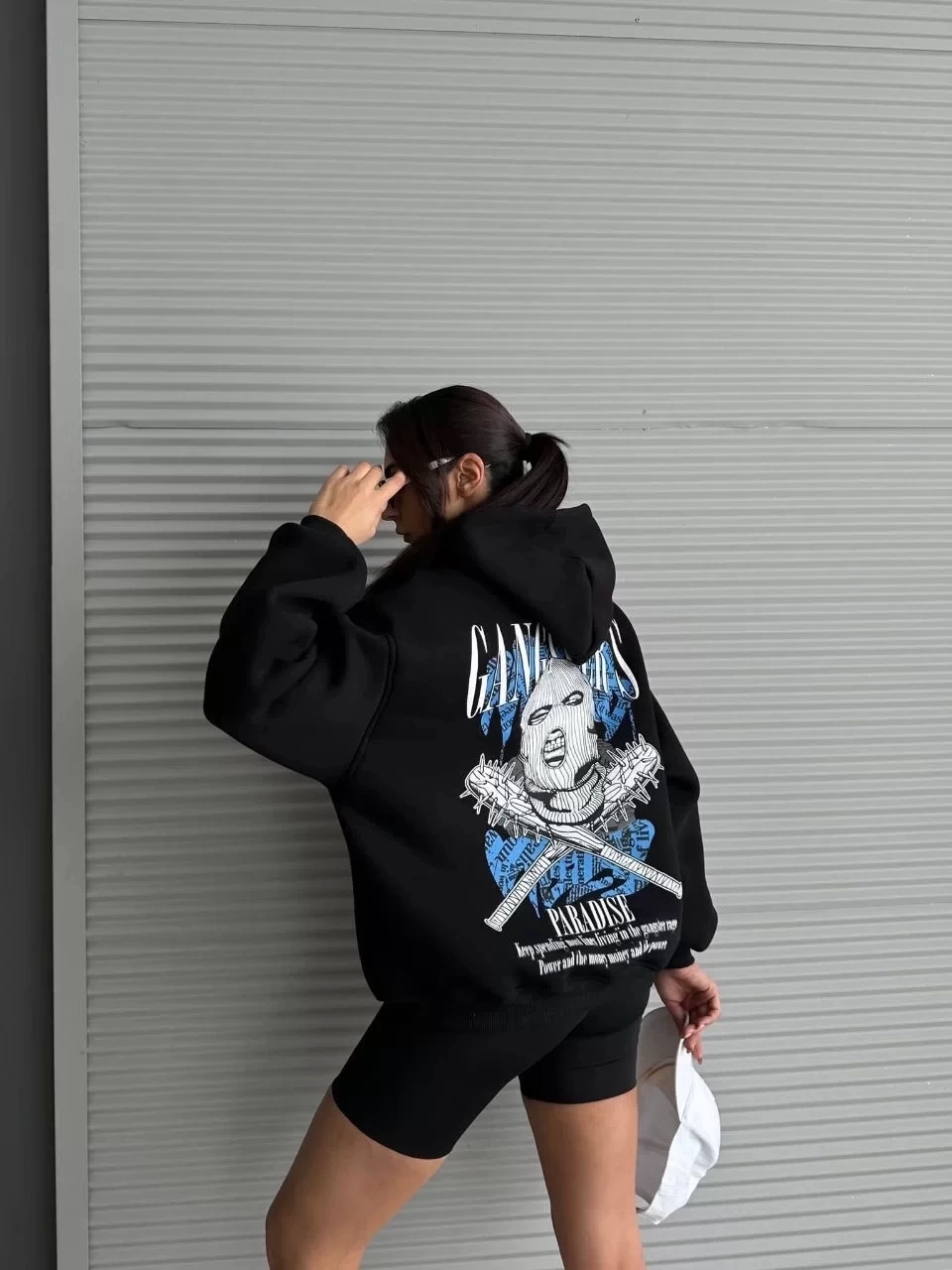 3 iplik şardonlu oversize compact kafa baskılı sweat siyah