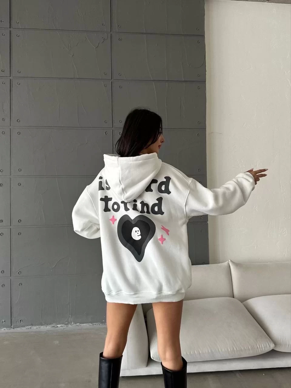 3 iplik şardonlu oversize compact true baskılı sweat Beyaz