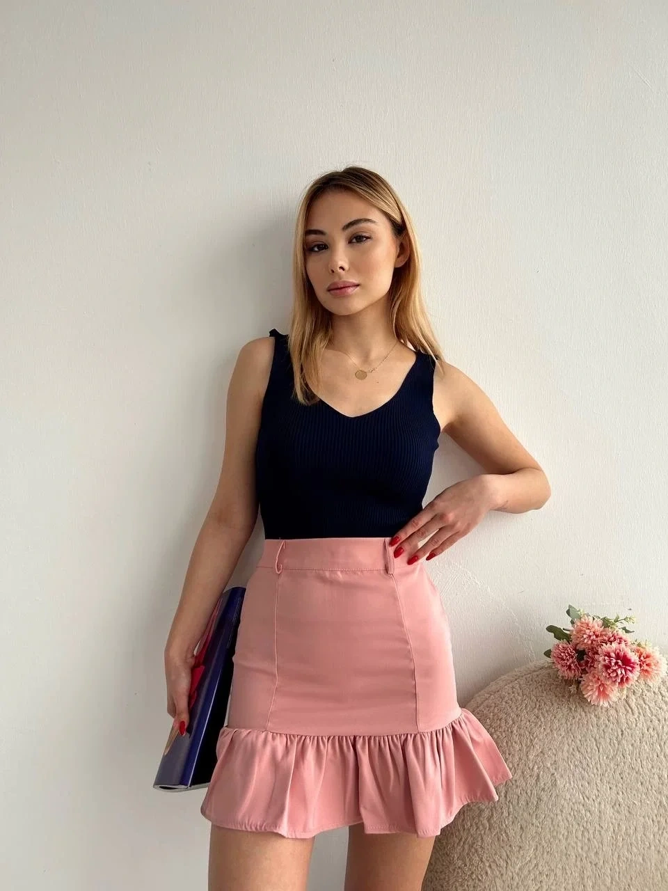 Altı fırfırlı etek pudra s24817