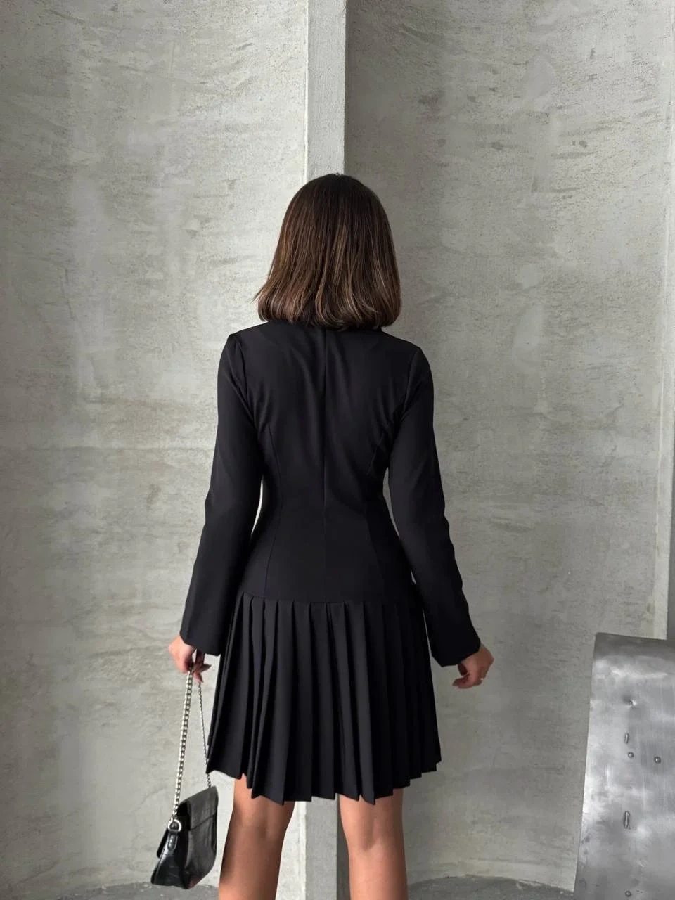 Altı piliseli uzun kollu ceket elbise siyah s255016