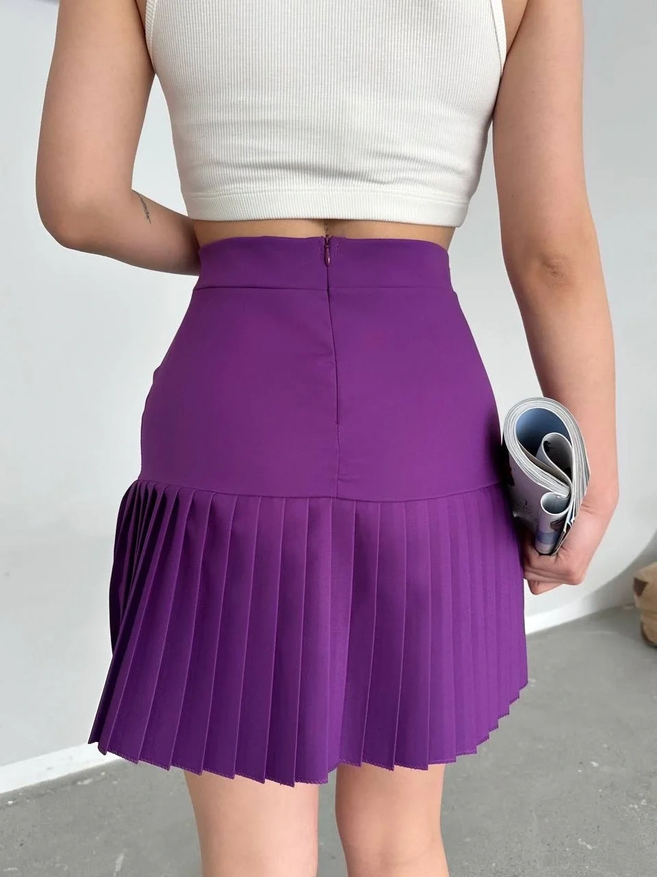 Altı pliseli mini etek Mor s24705