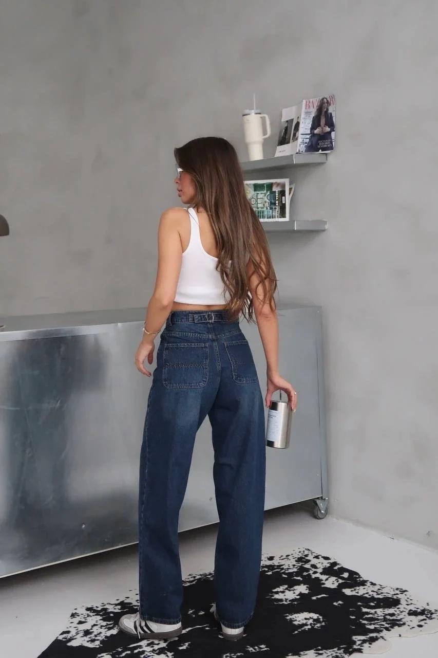 Arkadan tokalı jeans pantolon
