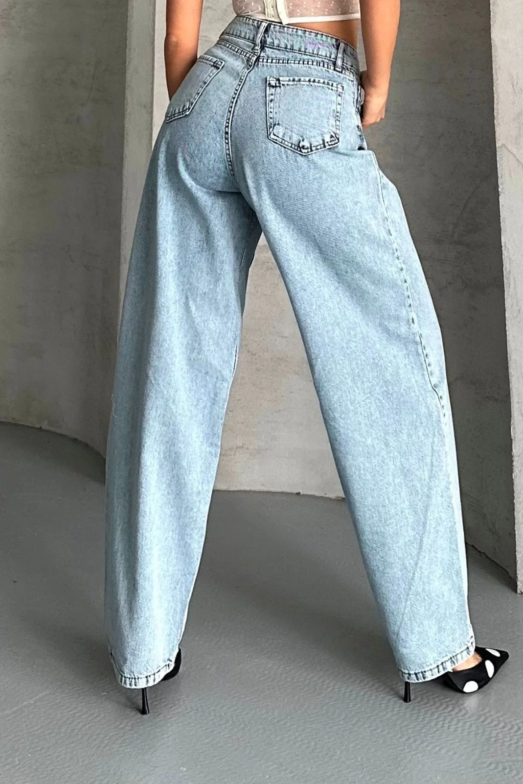Baggy kar yıkama buz mavi jeans pantolon
