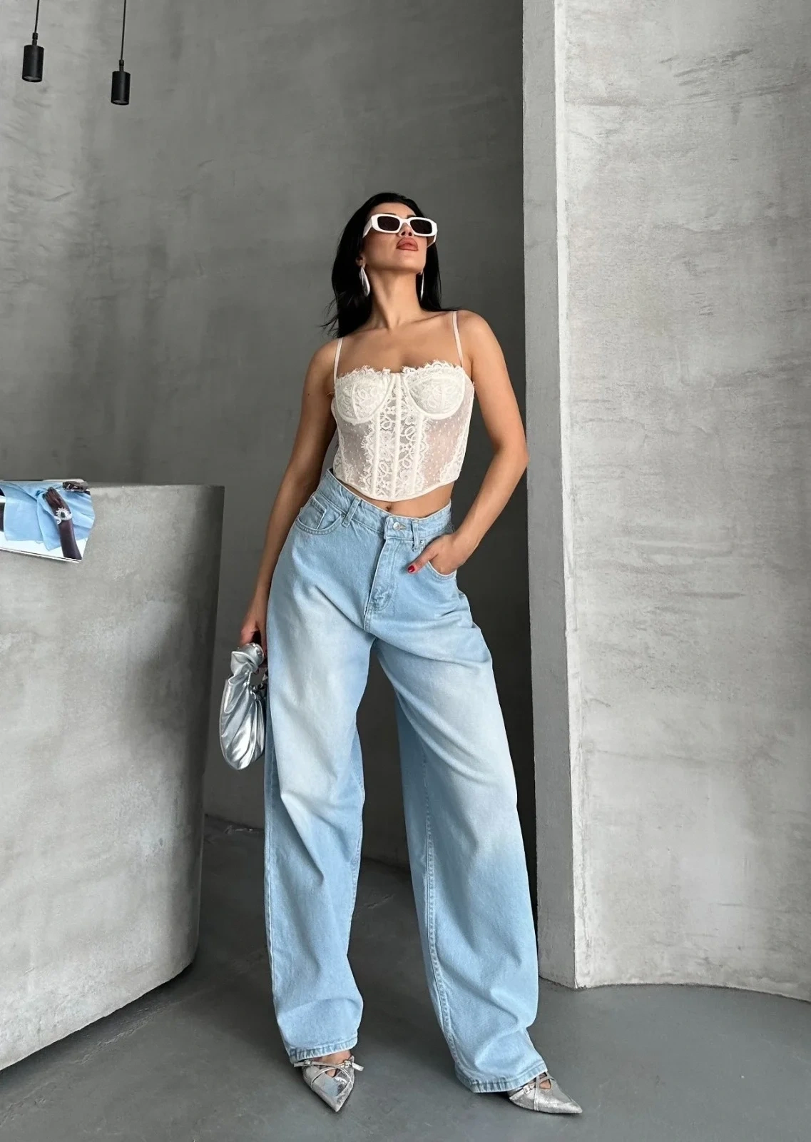 Baggy süper taş bıyık yıkama buz mavi