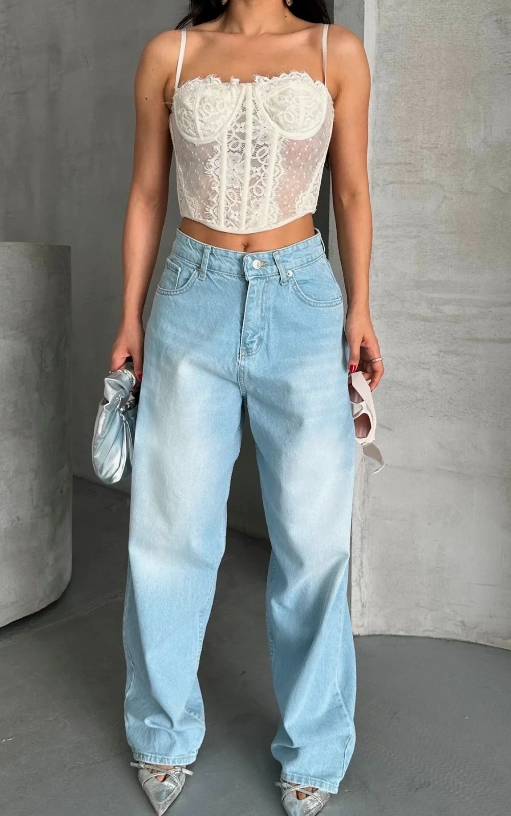 Baggy süper taş bıyık yıkama buz mavi