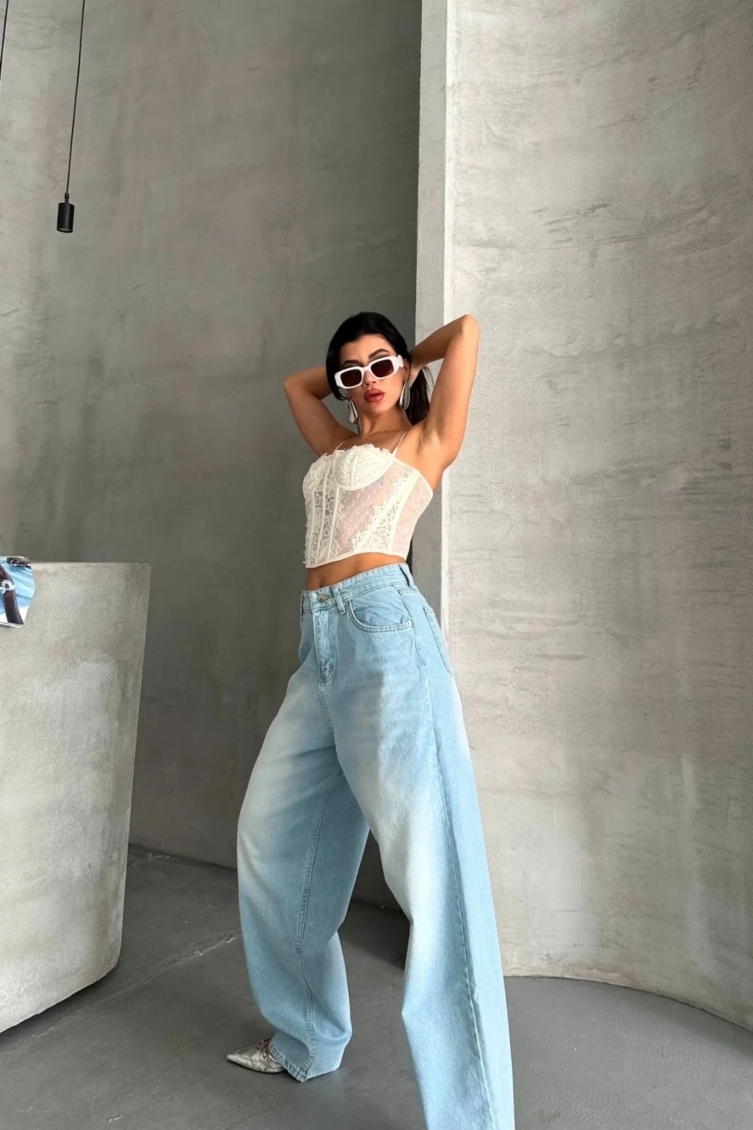 Baggy süper taş bıyık yıkama buz mavi