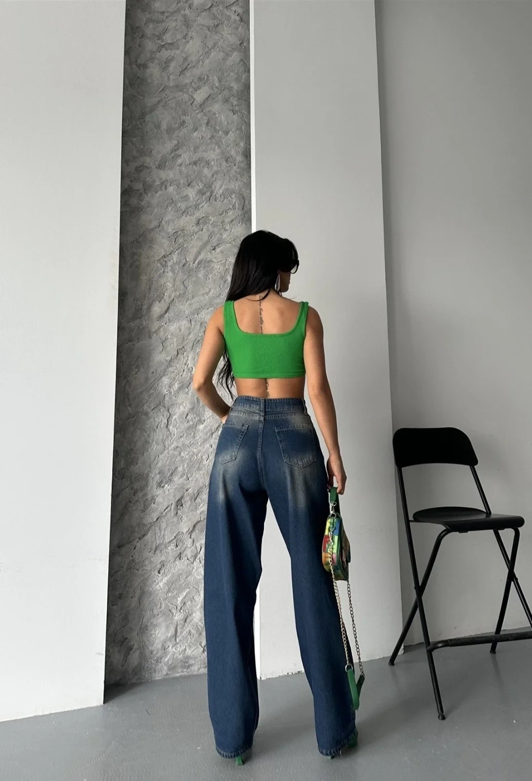 Baggy süper taş bıyık yıkama kahve tint jeans pantolon