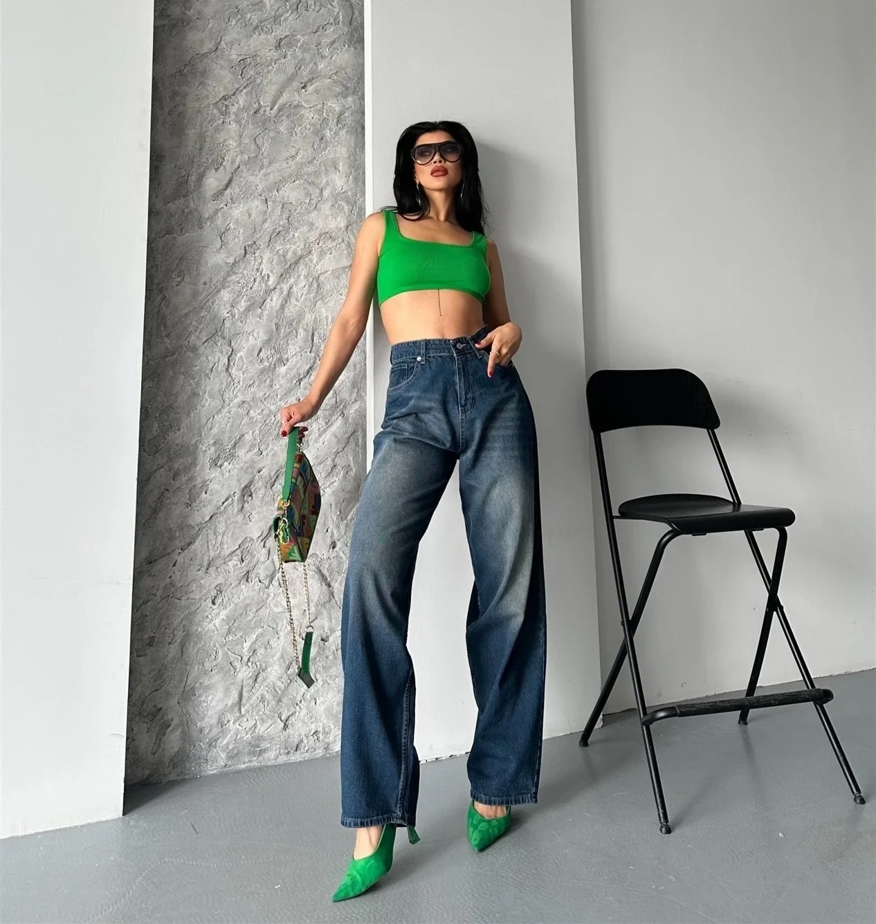 Baggy süper taş bıyık yıkama kahve tint jeans pantolon