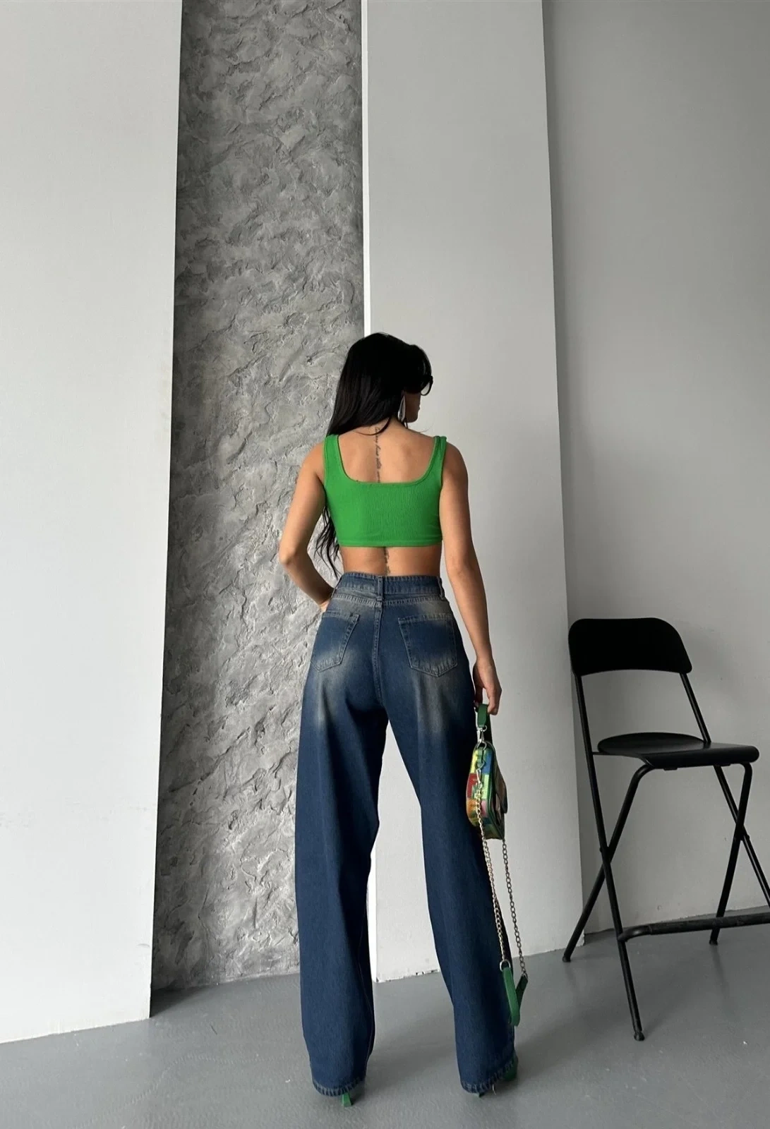 Baggy süper taş bıyık yıkama kahve tint jeans pantolon d2007