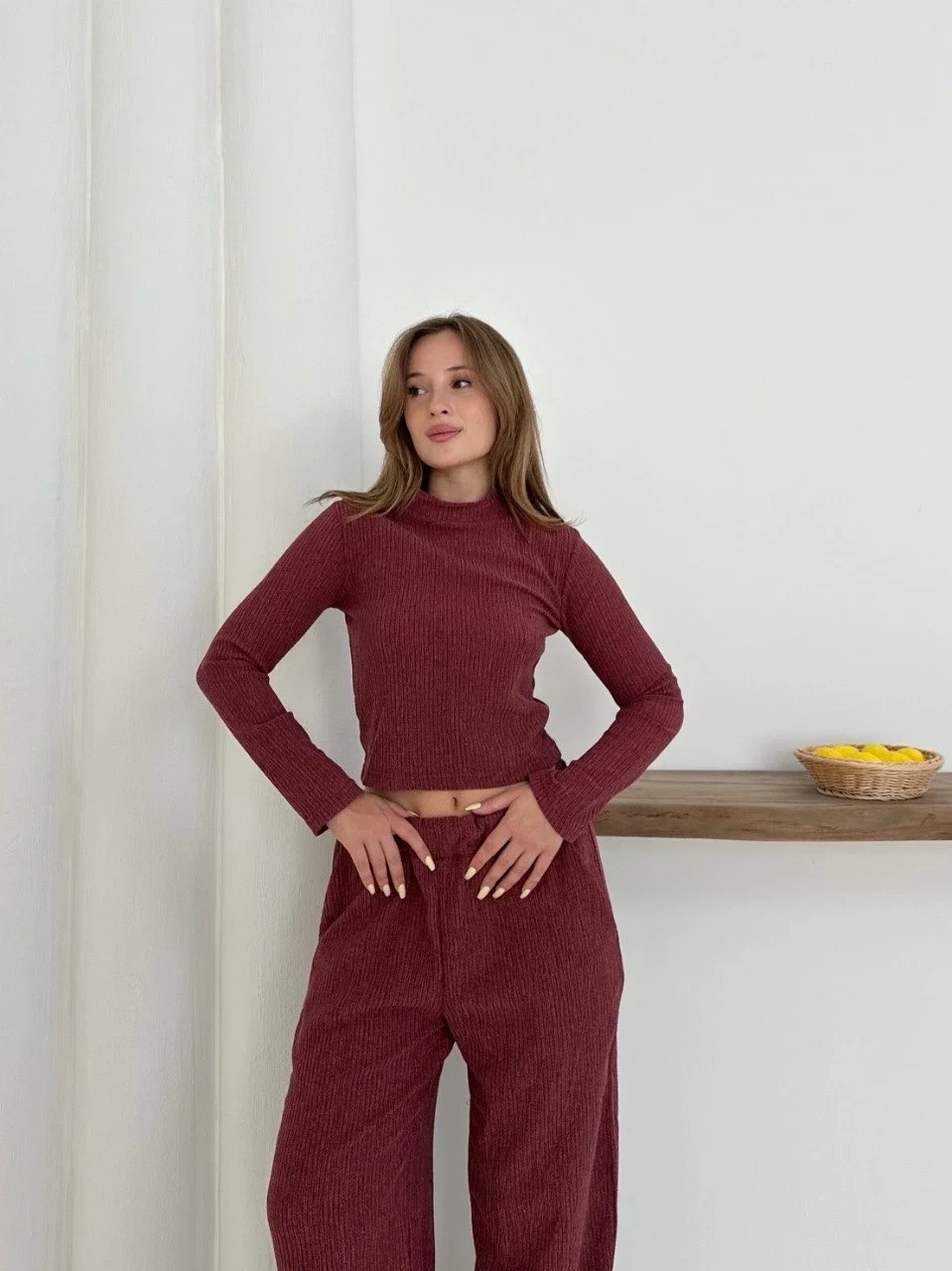 Balıkçı yaka örme takım bordo st265865