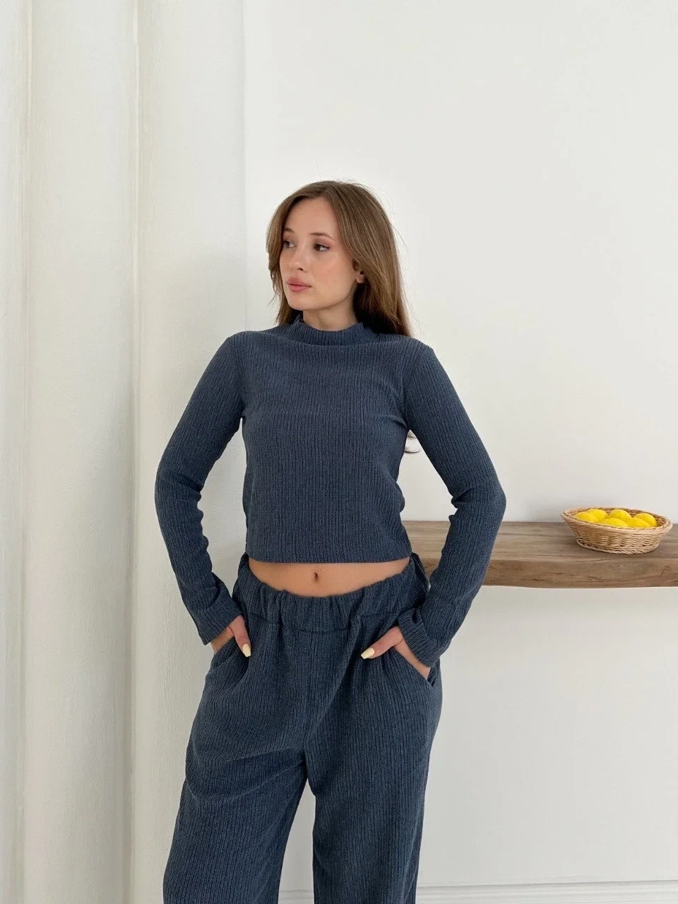 Balıkçı yaka örme takım lacivert st265865