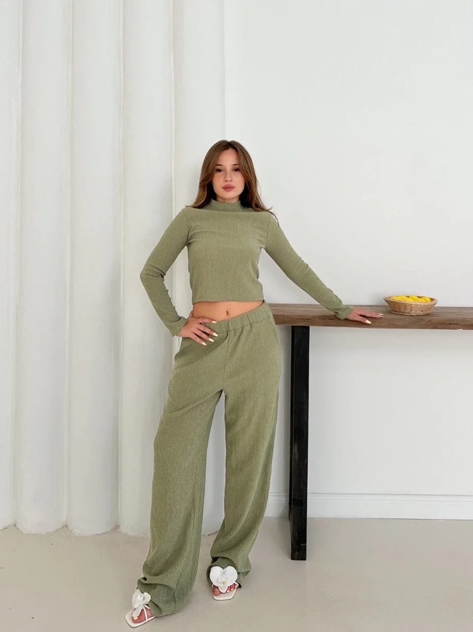 Balıkçı yaka örme takım mint st265865