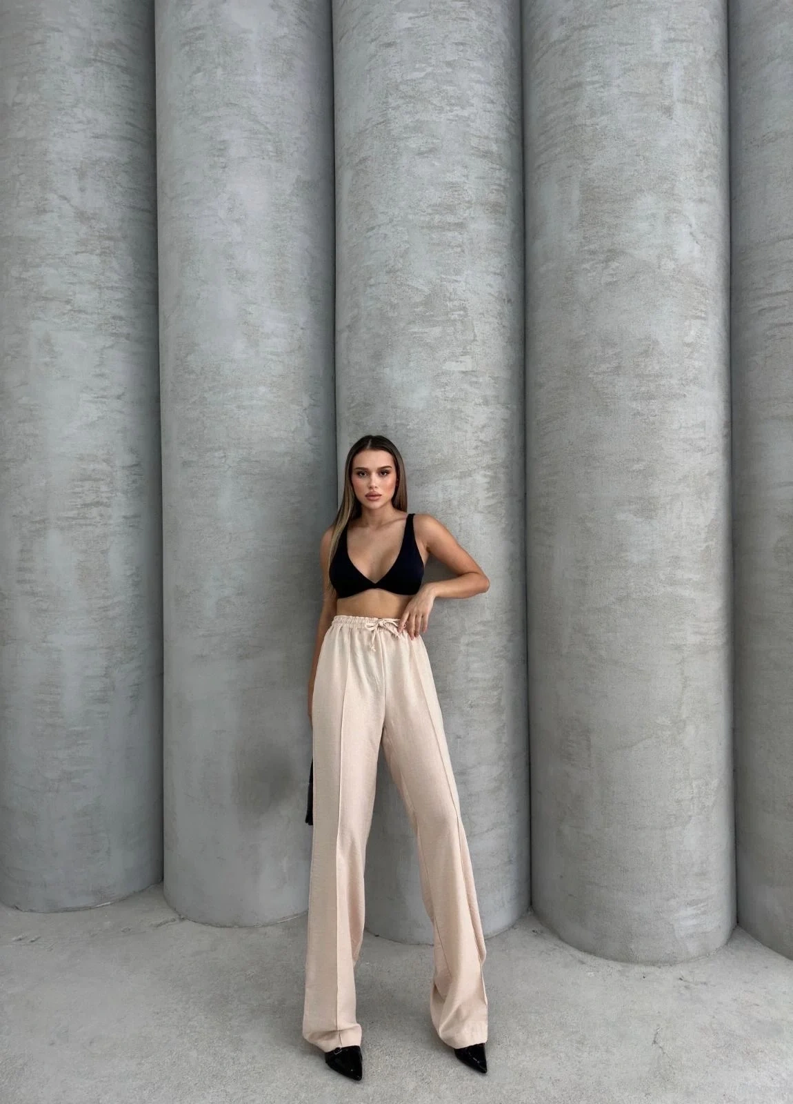 Çımalı keten pantolon