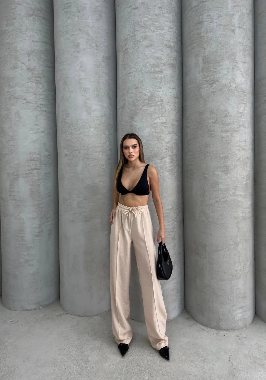 Çımalı keten pantolon