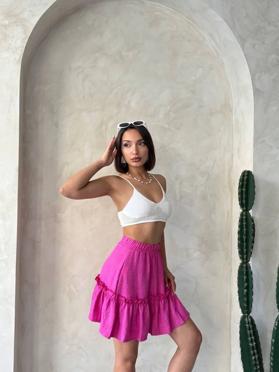 Çingene keten etek fuşya s24808