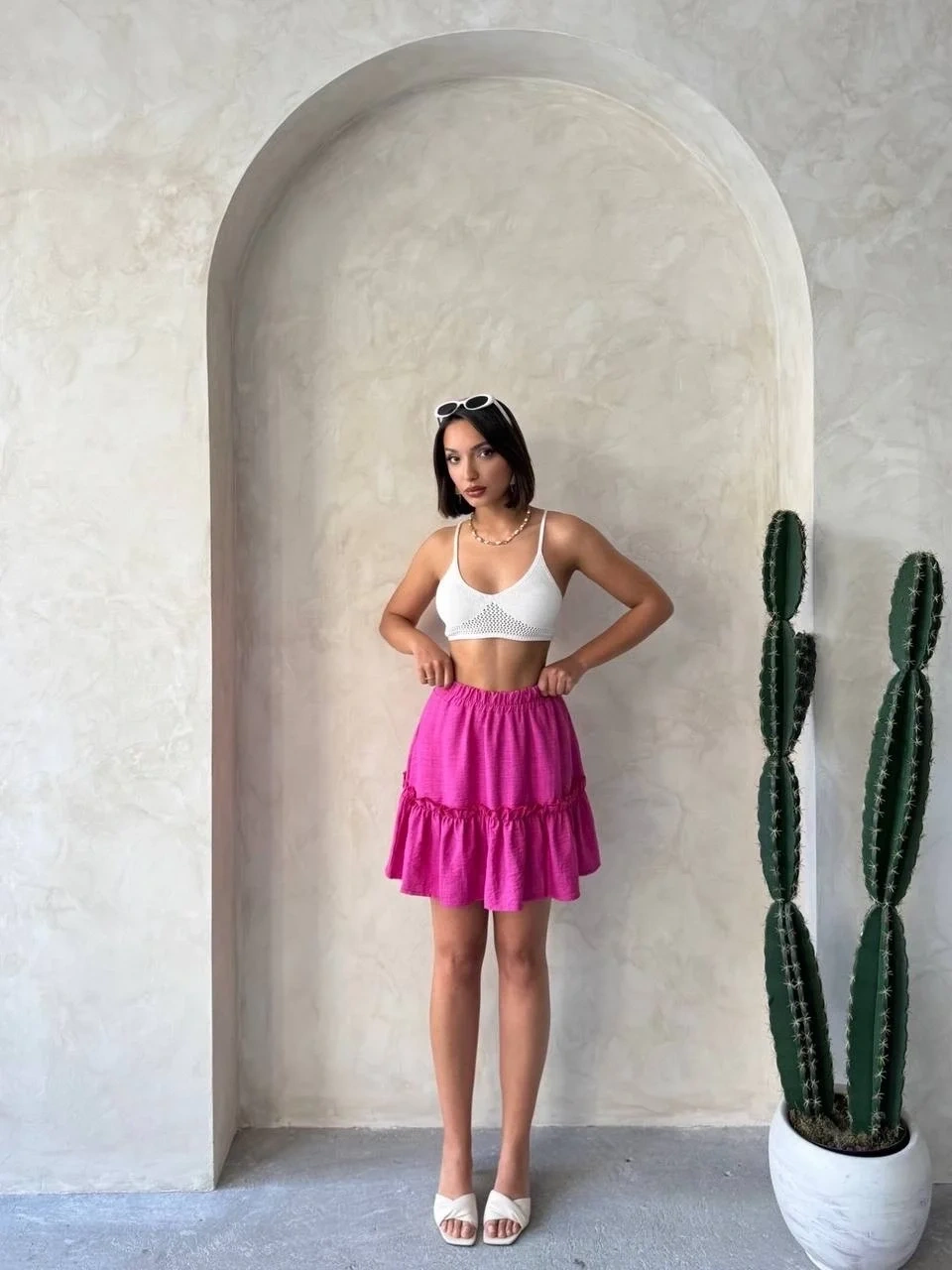 Çingene keten etek fuşya s24808