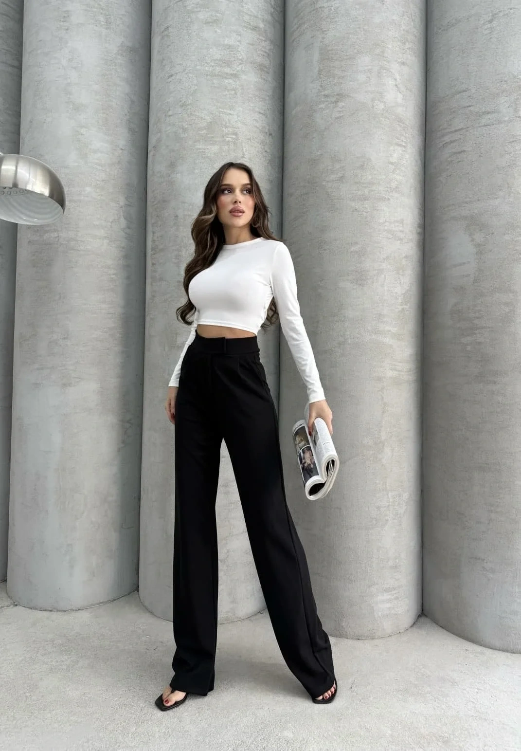 Cırtlı pantolon krep siyah pt