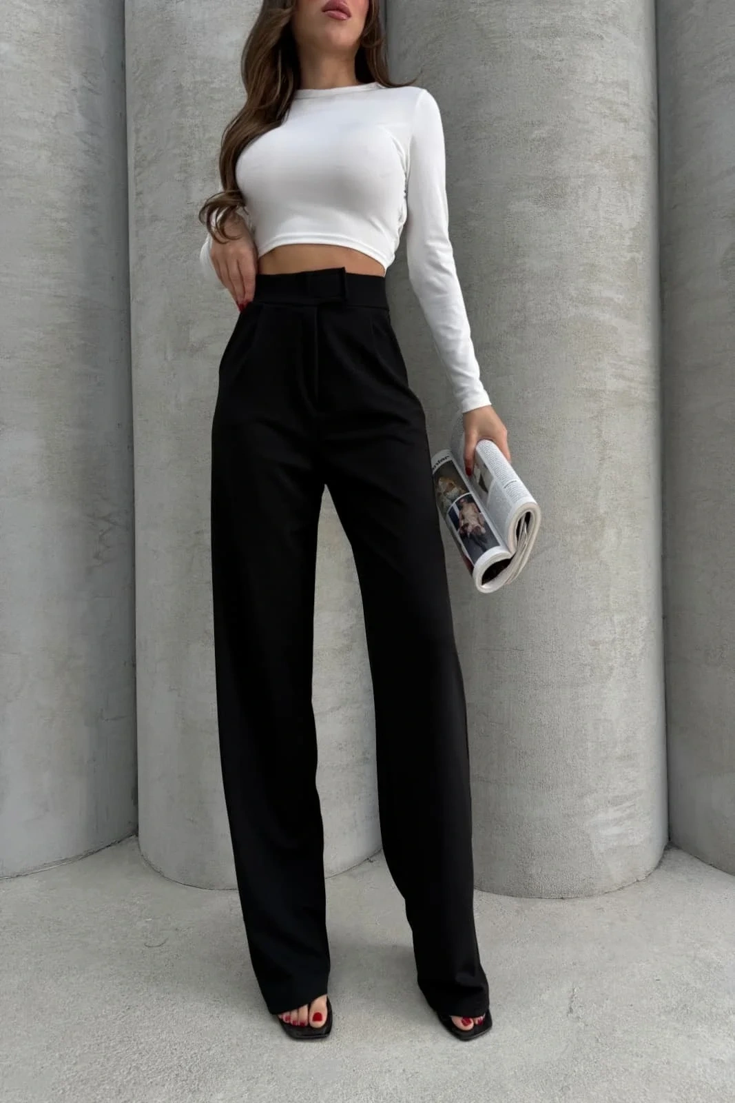 Cırtlı pantolon krep siyah pt