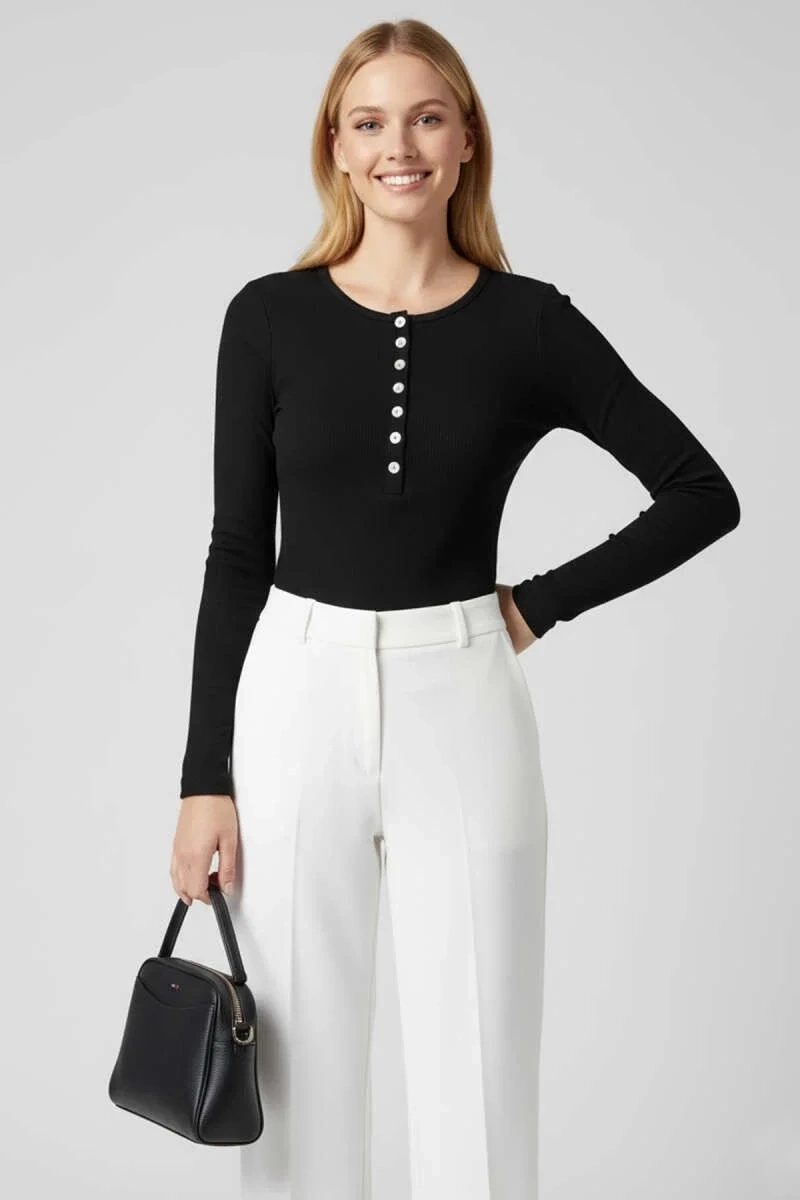 Çıtçıt Detaylı Bluz Siyah