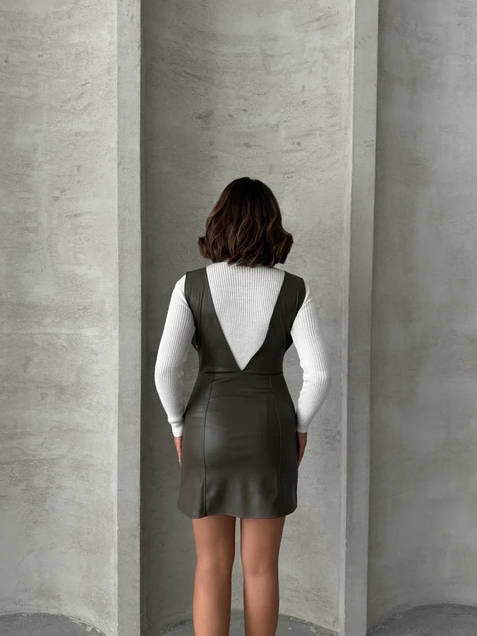 Deri jile elbise haki w24796