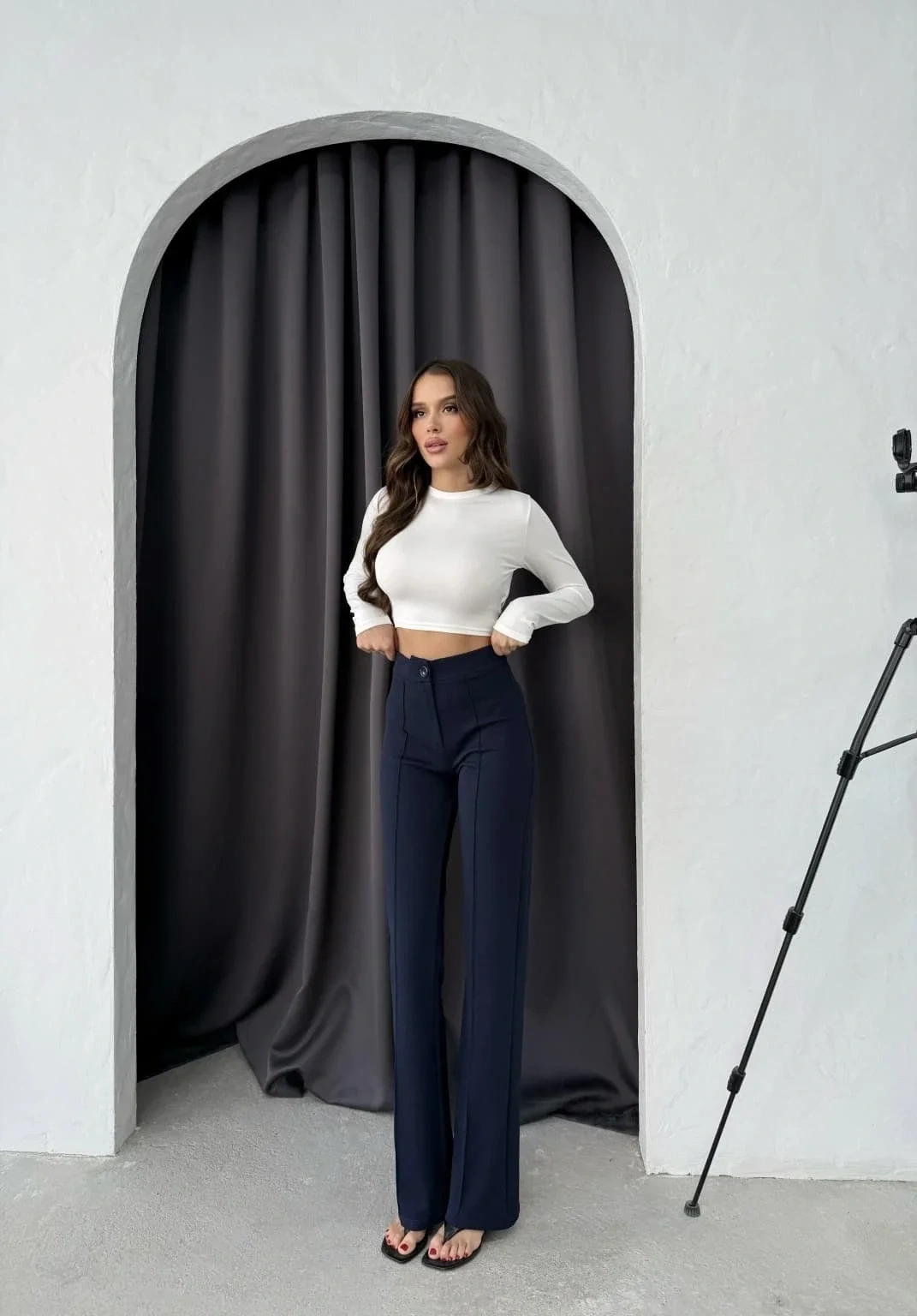 Düğmeli Palazzo pantolon lacivert p170091