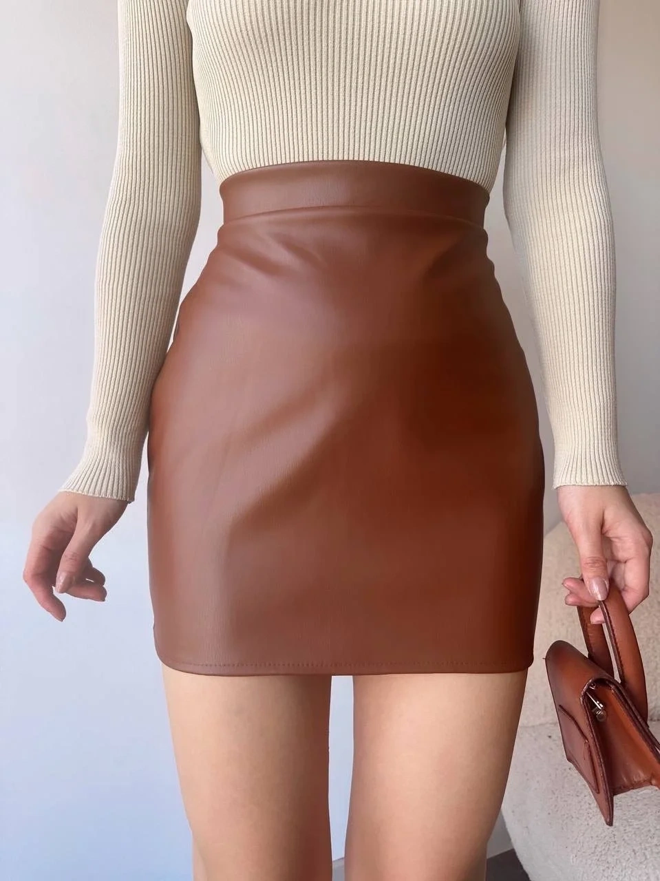 Düz deri etek taba h24468