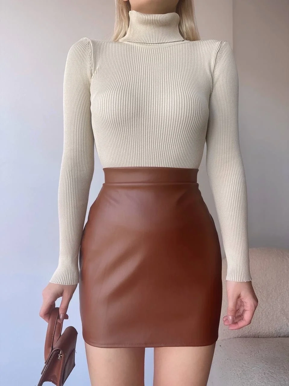 Düz deri etek taba h24468