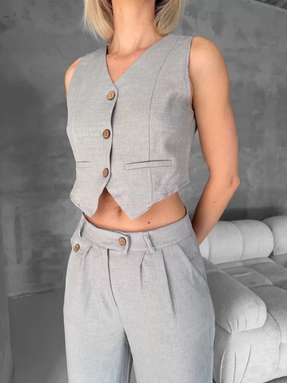 Essential yelek pantolon takım gri s255254