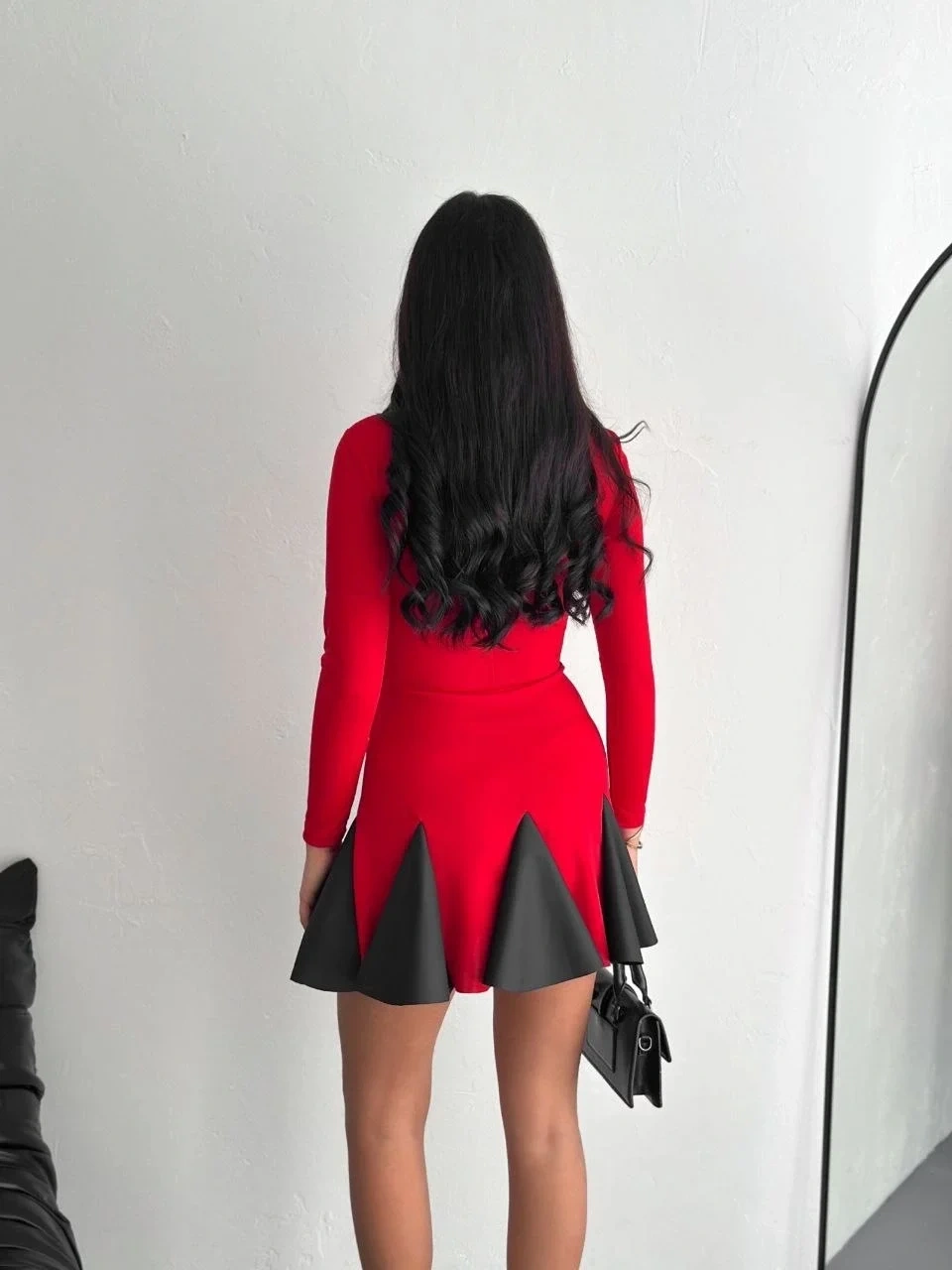 Eteği kloş crep mini elbise s1267