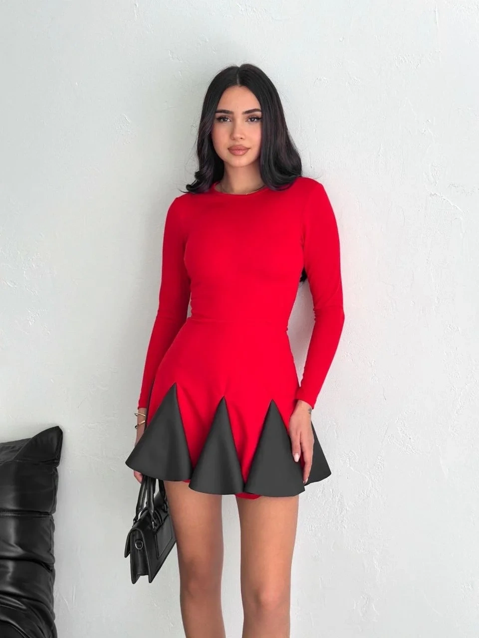 Eteği kloş crep mini elbise s1267