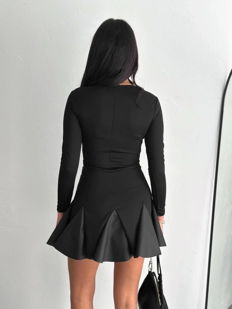 Eteği kloş crep mini elbise s1267