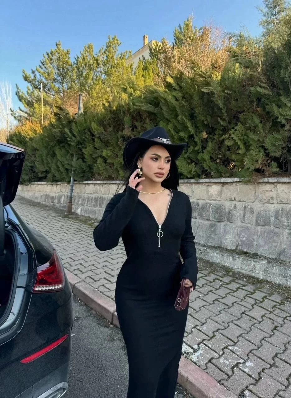 Fermuar detaylı fitilli şardonlu elbise siyah a3178