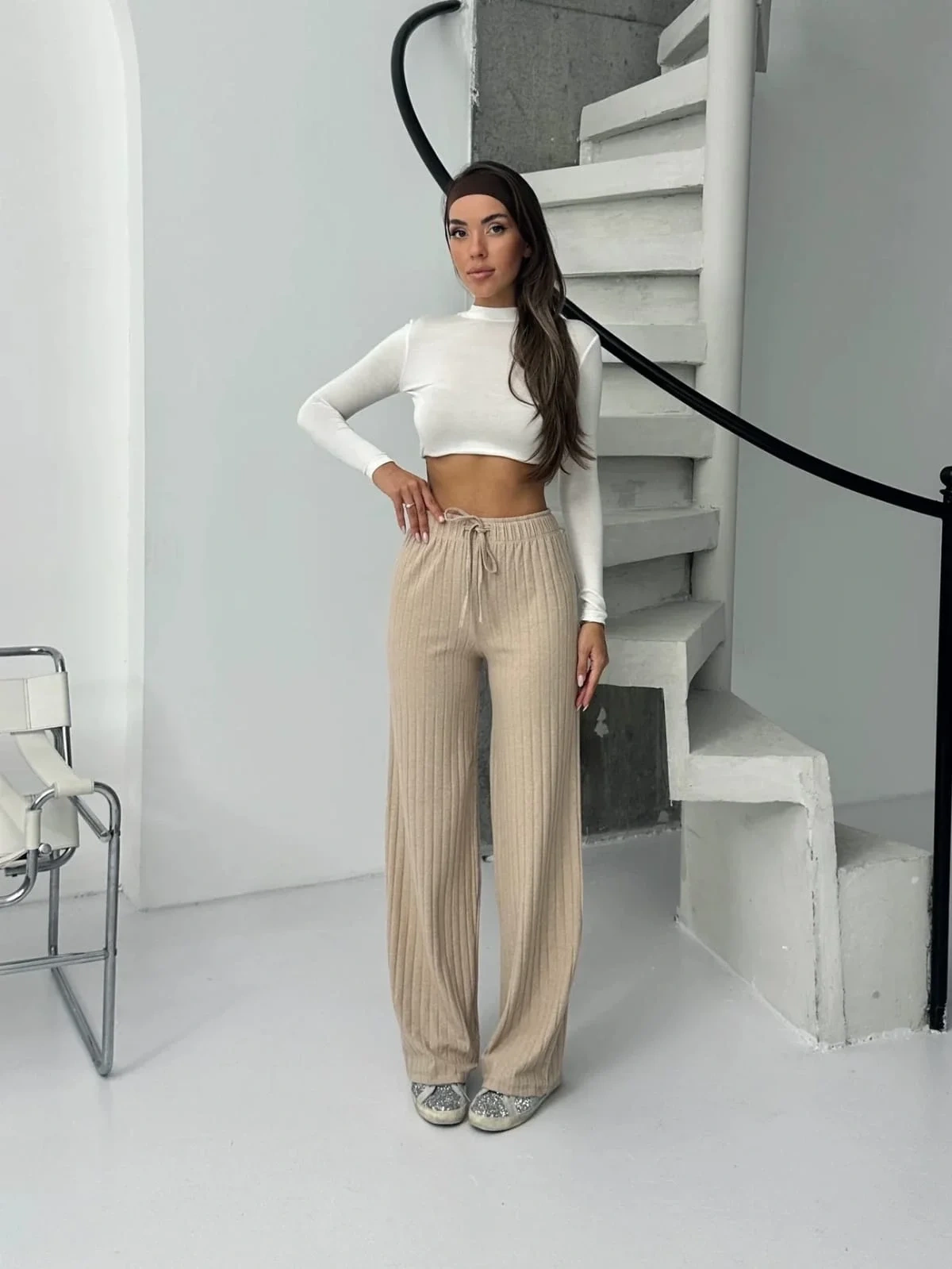 Fitilli şardonlu pantolon bej