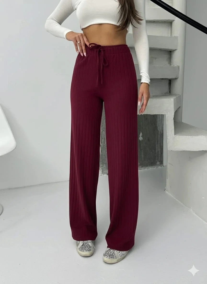 Fitilli şardonlu pantolon bordo