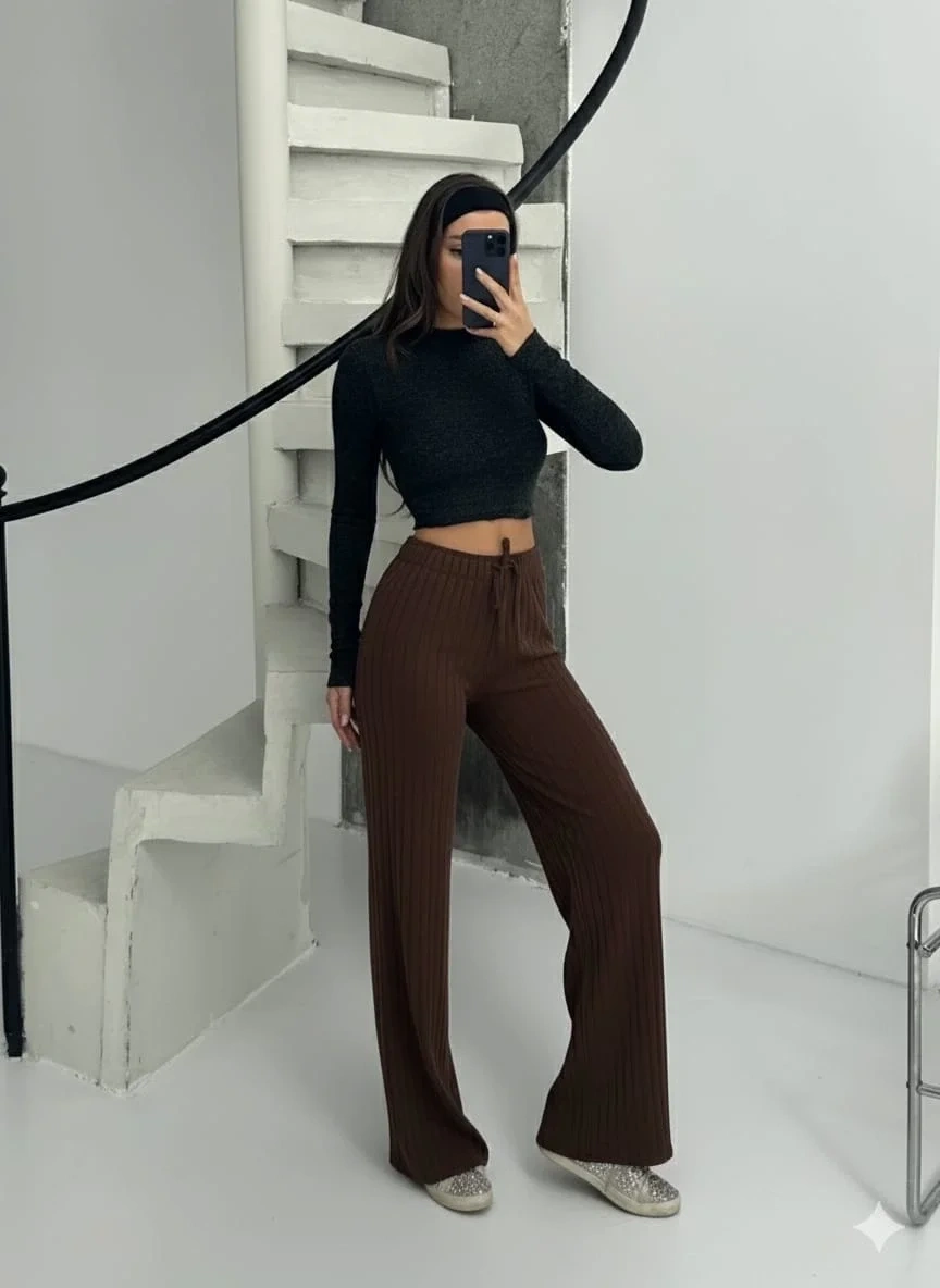 Fitilli şardonlu pantolon kahve