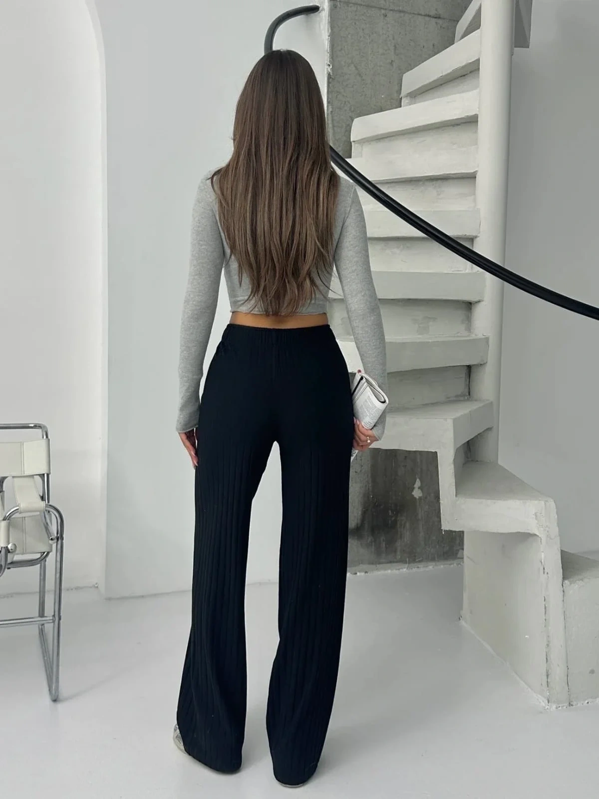 Fitilli şardonlu pantolon siyah