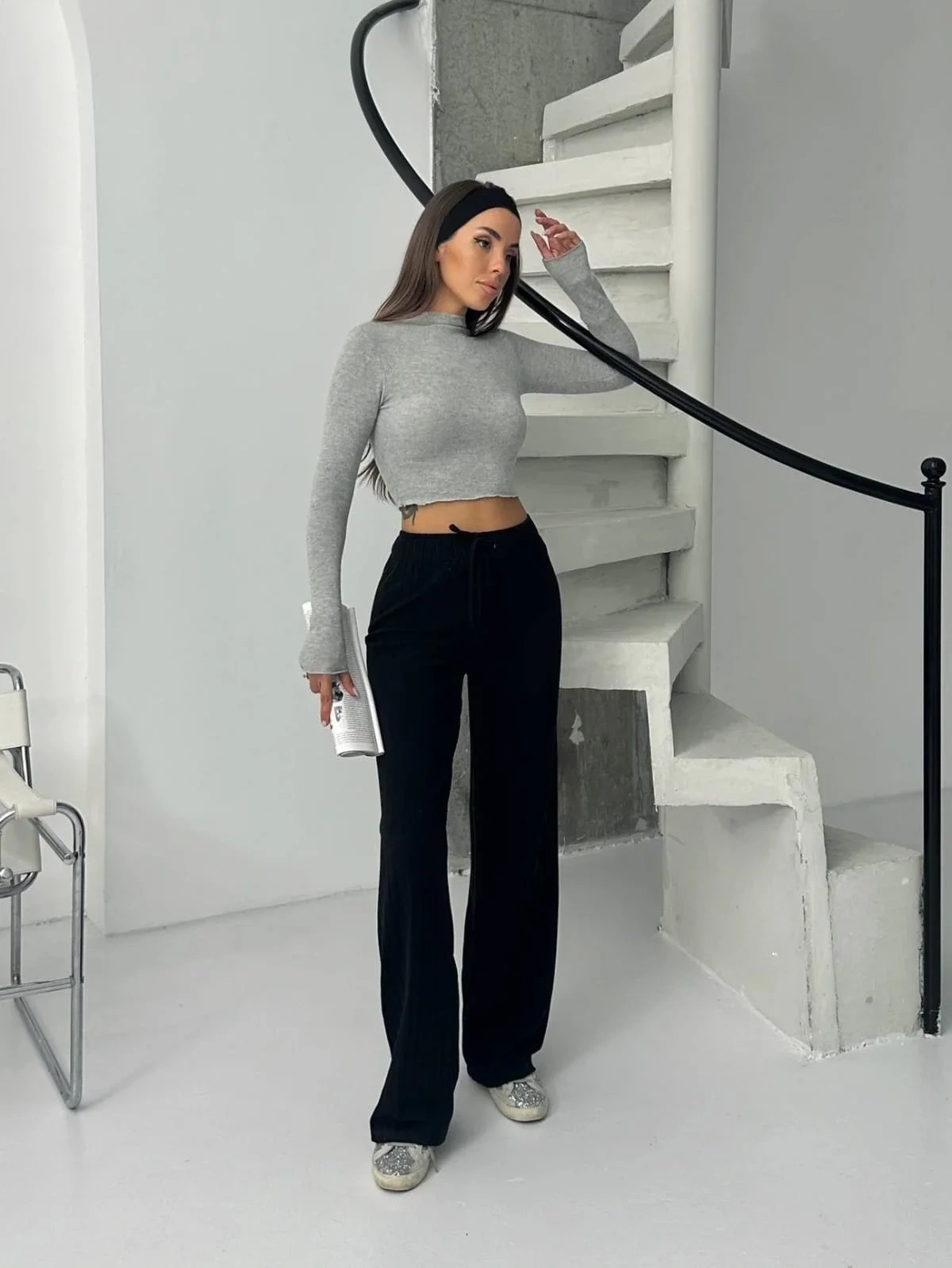 Fitilli şardonlu pantolon siyah