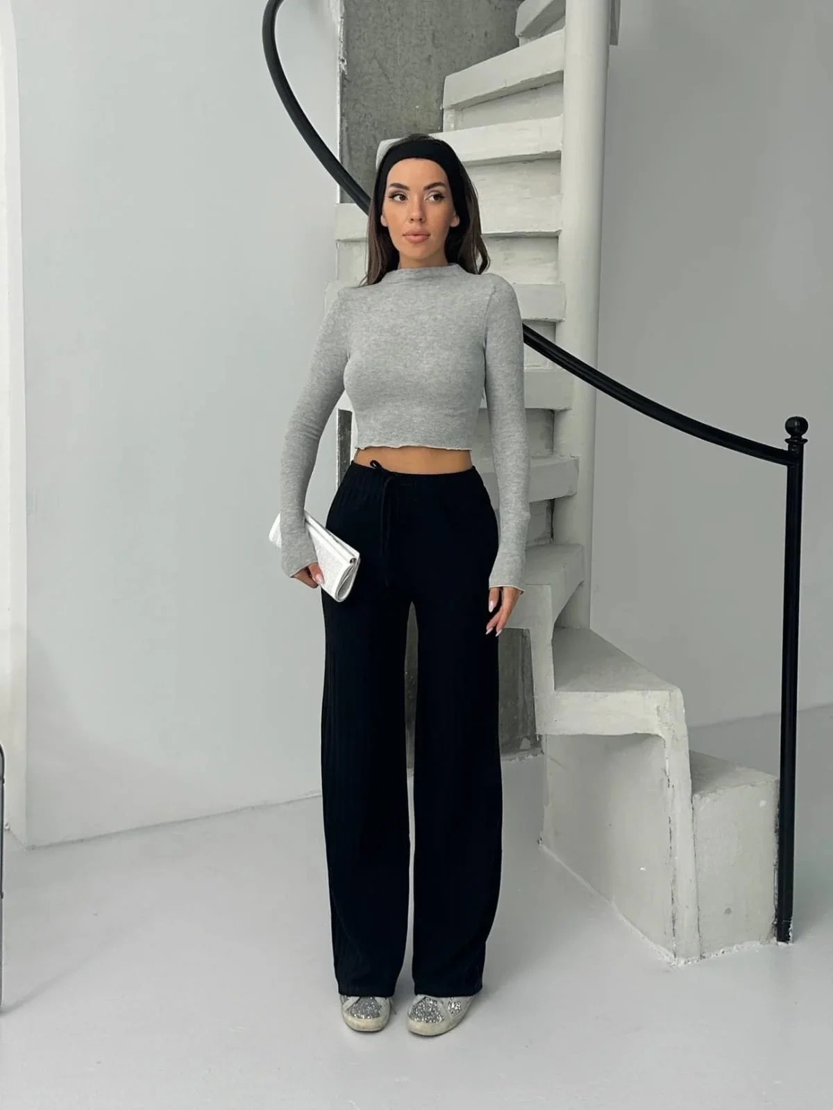 Fitilli şardonlu pantolon siyah