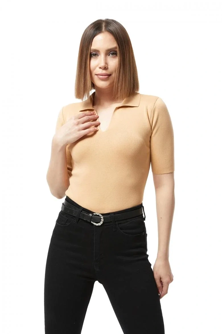 Gömlek yaka yazlık triko bluz