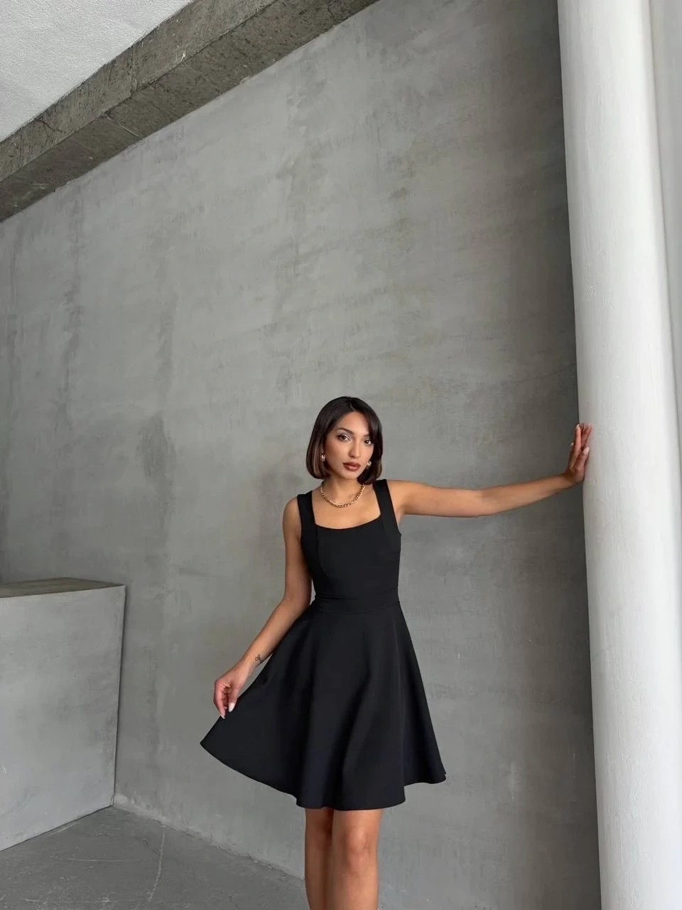 Kadın kare yaka kısa elbise s251188