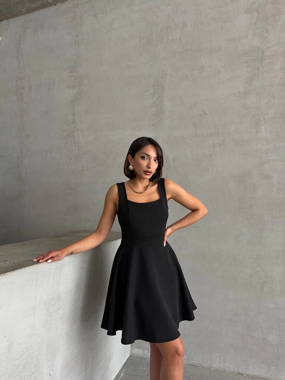 Kadın kare yaka kısa elbise s251188