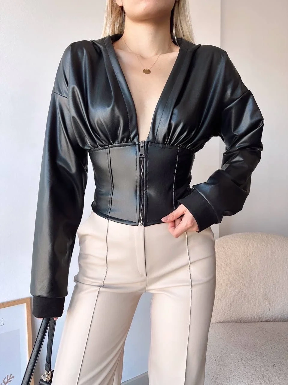 Kapşonlu yarım fermuarlı ceket siyah h24116