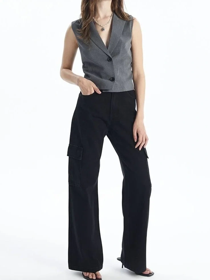 Kargo cep jeans pantolon siyah